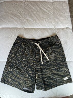 Quiksilver Olive and Black Tiger-Stripe Board Shorts